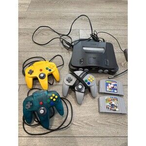 Nintendo 64 Bundle 3 Controllers 2 Games Mario Kart Yoshi’s Story Cables